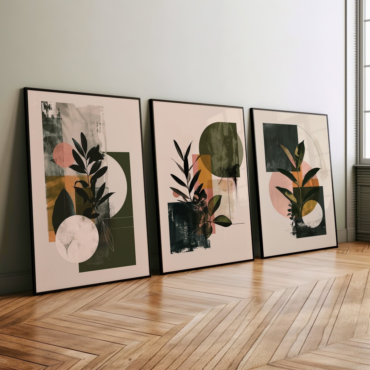 Abstract Canvas Set - 3개 세트 보헤미안 기하학적 추상 캔버스