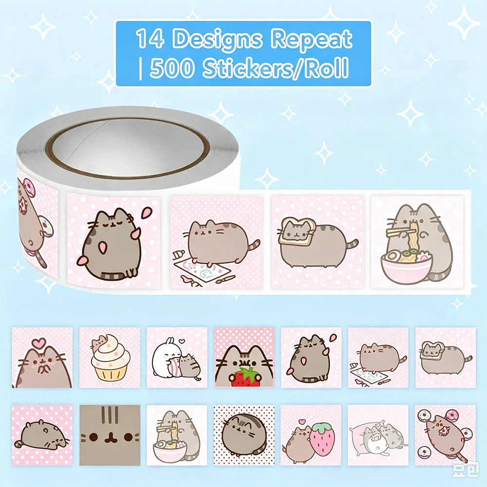 후우 500개입 푸쉰 만화 고양이 롤 스티커, 방수 기 - Wall Sticker 리뷰 및 가격