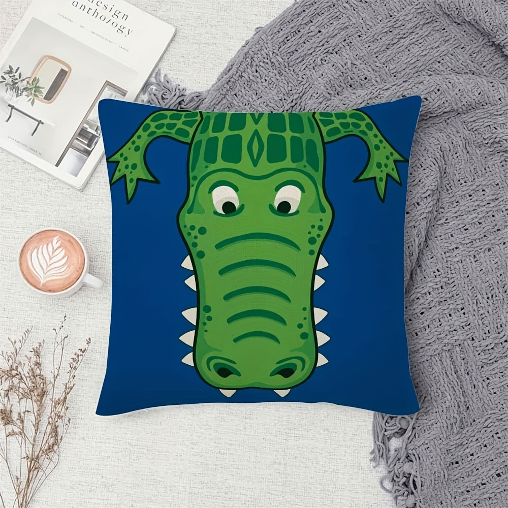 치아가 있는 현대적인 녹색 악어 무늬 쿠션 커버, 귀엽 - Throw Pillow 리뷰 및 가격