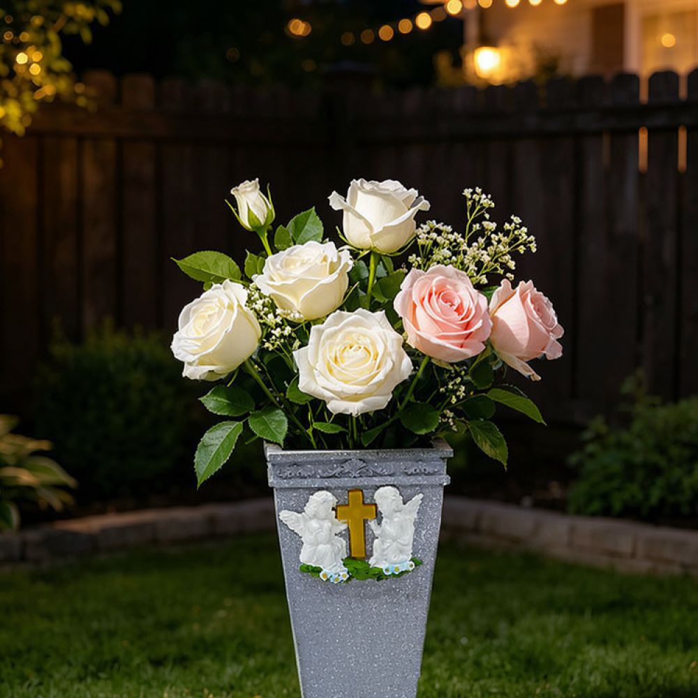 수지 재질의 태양 십자가 천사 장식, 묘지용 꽃병, 야 - Vase Decor 리뷰 및 가격