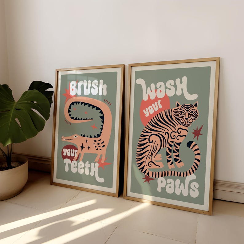 2개 세트 호랑이 발 씻기 욕실 캔버스 프린팅 재미있는 - Abstract Canvas Set 리뷰 및 가격