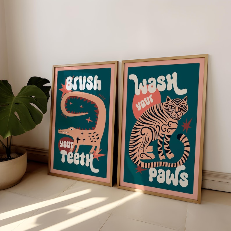 2개 세트 호랑이 발 씻기 욕실 캔버스 프린팅 재미있는 - Abstract Canvas Set 리뷰 및 가격